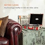 AUNA Jerry Lee – Retro Plattenspieler, Schallplattenspieler, Riemenantrieb, Stereo-Lautsprecher, USB-Anschluss zum Digitalisieren, 33, 45, 78 U min. 3 Plattengrößen, Tragegriff, weiß-rot - 2
