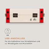 AUNA Jerry Lee – Retro Plattenspieler, Schallplattenspieler, Riemenantrieb, Stereo-Lautsprecher, USB-Anschluss zum Digitalisieren, 33, 45, 78 U min. 3 Plattengrößen, Tragegriff, weiß-rot - 5