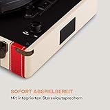 AUNA Jerry Lee – Retro Plattenspieler, Schallplattenspieler, Riemenantrieb, Stereo-Lautsprecher, USB-Anschluss zum Digitalisieren, 33, 45, 78 U min. 3 Plattengrößen, Tragegriff, weiß-rot - 6
