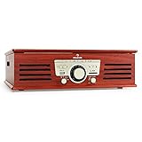 auna TT-92B Plattenspieler Schallplattenspieler (USB-SD-Slot, AUX-IN, UKW Radio, Stereo-Lautsprecher, Holzfurnier) braun - 2