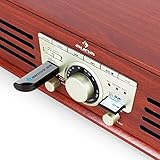 auna TT-92B Plattenspieler Schallplattenspieler (USB-SD-Slot, AUX-IN, UKW Radio, Stereo-Lautsprecher, Holzfurnier) braun - 4