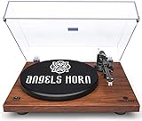 ANGELS HORN Plattenspieler, Schallplattenspieler Vinyl Plattenspieler Bluetooth, Plattenspieler mit Vorverstärker Riemenantrieb 2 Geschwindigkeiten 33 u....