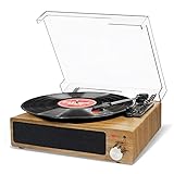 Plattenspieler, FYDEE Vinyl Plattenspieler Bluetooth Schallplattenspieler Vintage Turntable mit Eingebauter Stereo-Lautsprecher und 3-Gang 33/45/78...