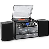 Auna Plattenspieler für Schallplatten, Plattenspieler mit Lautsprecher, DAB Radio & CD-Player, Schallplattenspieler mit Bluetooth, Audio Record Player,...